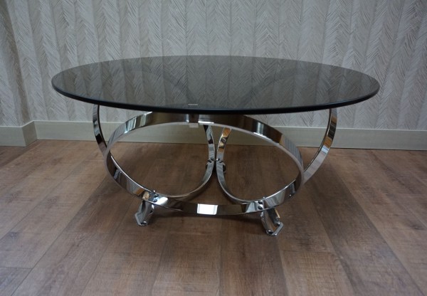 Knut Hesterberg chrome smoked glass round Coffee Table, vintage glazen salontafel-00006